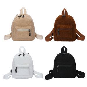 【NEW】Female Preppy Style Lamb Wool Backpack Women Winter Solid Color Mini Rucksacks