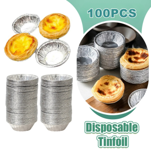 100pcs Disposable Round Egg Tart Mold Aluminum Foil Baking Tart Pan Barbecue Cake Making Cup Egg Tart Mold Tin Foil Holder
