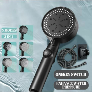 DuduMart 3 in 1 Shower Head Set 5-speed Booster Shower Bathroom Shower Set One-key Water Stop