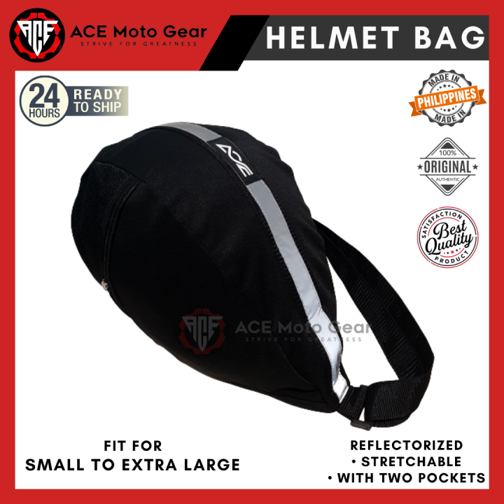 ACE Helmet Bag Black and Reflectorized Small to XL Size Helmets HMB1