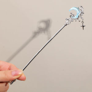 Vintage Moonstone Star Moon Hair Sticks for Women Chinese Style Cross Tassel Hairpin Disk Hair Chopsticks Hair Accessories
