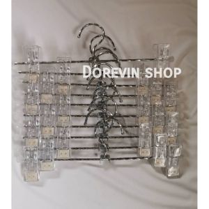 ไม้แขวนเสื้อ ไม้แขวนผ้า ไม้หนีบ ไม้แขวนกางเกงกระโปรง ไม้หนีบเกลียวเงินกิฟพลาสติก ขนาด12x5นิ้ว 1โหล/12ชิ้น