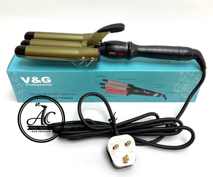 V&G Triple Barrel Ceramic Curling Tong Three Barrels Hair Curler