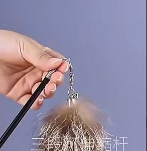 Interactive Cat Teaser Wands with Cute Fox Tail And Bell Long Rod Retractable Cat Stick Cat Toy