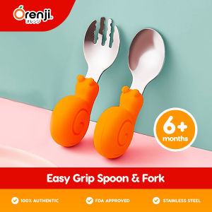 Orenji Easy-Grip Silicone Spoon & Fork Set - Orange Deepened Spoonhead Non-slip Handle Easy to Hold Ergonomic Handle
