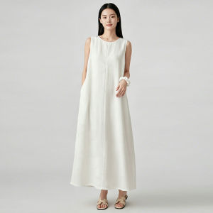 2026 Summer Tencel Linen Sleeveless Thin Breathable Comfort A-line Long Dress