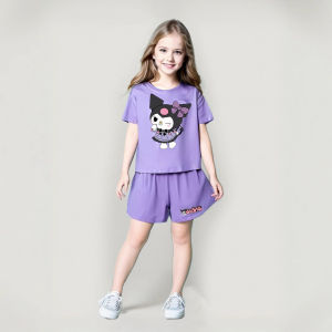 Christmas gifts Halloween 2Pcs New Sanrio Girls Cartoon T-Shirt Ins Shorts Kuromi Cinnamoroll Kawaii Anime Fashionable Casual Sweet Short Sleeved Tops Set