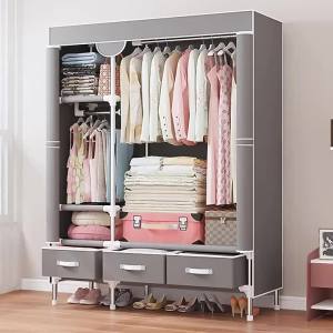 Heavy Duty Steel Tube Wardrobe Large Capacity Fabric Storage Cabinet for Clothes Dustproof Portable Closet for Dorm & Rental