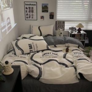 Nordic Style All-Cotton 100 Four-Piece Bed Set ins Pure Cotton Three-Piece Bedding Set Single Duvet Cover Bed Sheet LZD