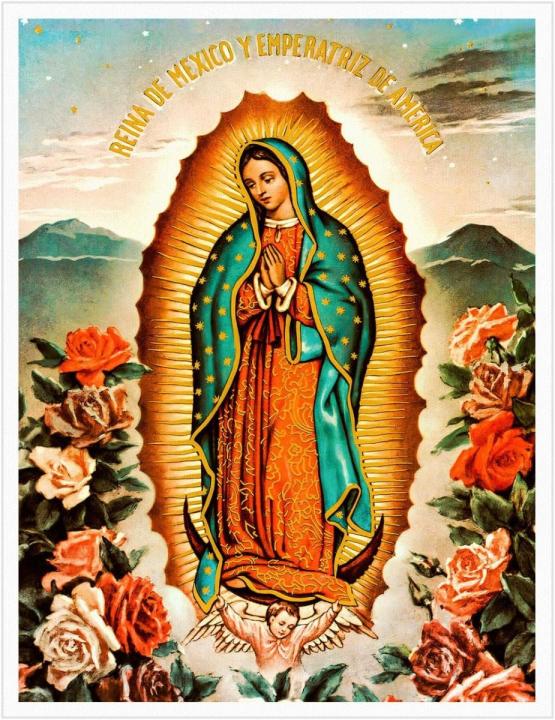 Lady of Guadalupe Wall Art La Virgen Morena Framed Canvas Mexican Catholic Floral Decor