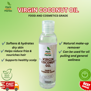 Mark and Marias 100% Pure Virgin Coconut Oil 100ml Natural Multi-Purpose Pure Coconut Oil Hair Care Skin Care Scalp Care Face and Body Moisturizer | Cold- Pressed Food and Cosmetic Grade VCO | Premium Quality Travel Friendly | Daily Beauty Essential
