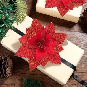 [COD] tunyunguoji ต้นคริสต์มาสเทียมดอกไม้ประดิษฐ์ทำจากผ้าไหมเทียมประดับต้นคริสต์มาสมีประกายวิบวับสำหรับวันหยุดงานแต่งงาน