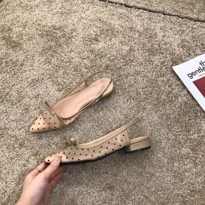 [Free Shipping] Low-heel bow-tie closed-toe sandals new summer mesh breathable flat shoes