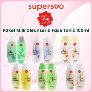 Paket Viva Milk Cleanser dan Face Tonic 100ml Bengkoang Lemon Green Tea Spirulina Original Cucumber Astringent