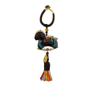 PLUMFOU Good Luck Horse Year Pendant Tassel Chinese Style Songjin Horse Hanging Ornaments Lucky Decoration Handmade Zodiac Horse Keychain Bag Charm