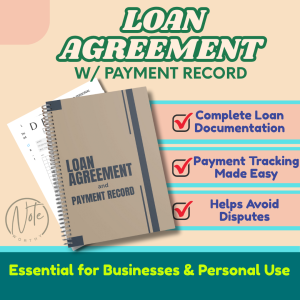 Loan Agreement Record Book – Borrower & Lender Info Payment Tracker Installment Log Notebook