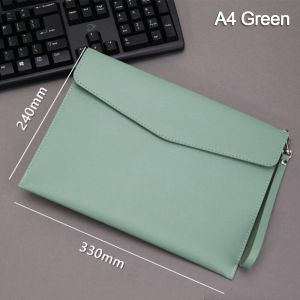 ROLL A4 A5 Leather Document Pouch With Handle Large Capacity Briefcase Stationery Dustproof Leather File Bag School Office