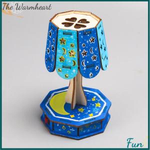 【The Warmheart】 Wood Craft Kit Colorful Small Table Lamp DIY Science Building Projects 3D Wooden Puzzles Assembly Model Set Educational Toys