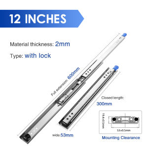 AOLISHENG รางสไลด์ สามส่วนอุตสาหกรรมรางเลื่อนสำหรับงานหนักรางลิ้นชักรางกันกระแทกบัฟเฟอร์ล็อคตัวเอง 53 กว้างรางรับน้ำหนักรางสไลด์ 1 คู่ (แพ็ค 2)