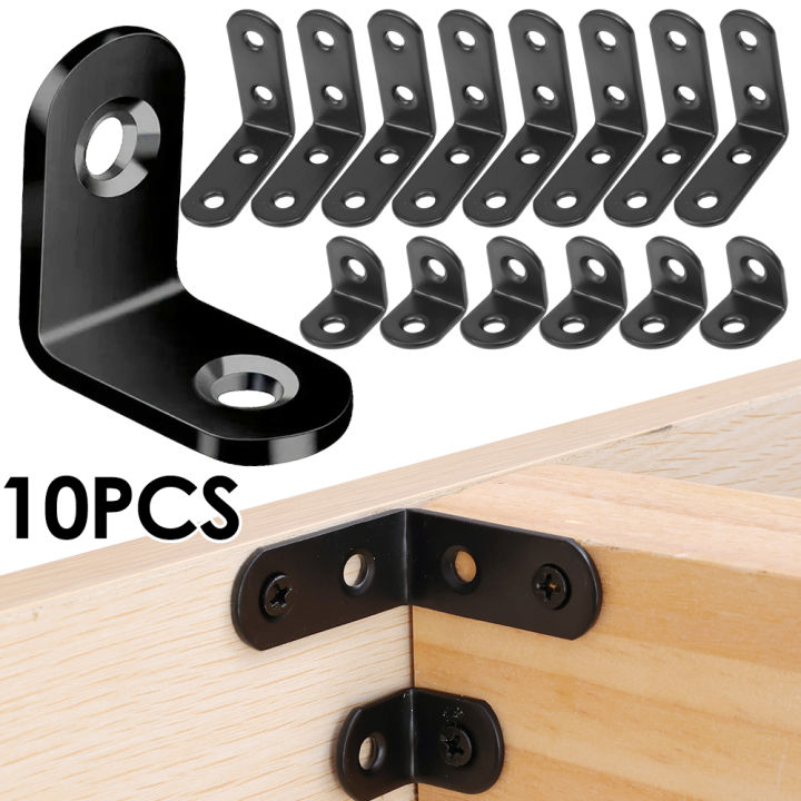 10Set L-shaped Right Angle Bracket with Screws Black Metal Corner ...