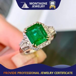 Montagne Jewelry 18k Pure White Gold Ring 0.76 Carat Diamond Inset Fine Jewellery Natural 2.2 Carat Emerald Ring
