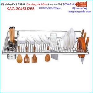 Kệ chén bát Tovashu KAG-304SU255-90cm kệ chén dĩa có ống đũa máng dao thớt inox SUS304 Nhật cao cấp