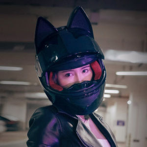 HNJ Full Face Motorcycle Helmet Motor Single Mask Women with Cat Ear Removable Helmet