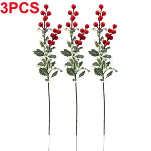 🔥คลังสินค้าพร้อม🔥5ชิ้นยาว45ซม. ผลไม้เล็กๆสีแดงคริสต์มาสดอกไม้ประดิษฐ์ใบฮอลลี่สาขาอุปกรณ์ประดับต้นไม้คริสต์มาสเครื่องประดับบ้าน DIY พวงหรีดคริสต์มาสบรรจุภัณฑ์ของขวัญคริสต์มาส