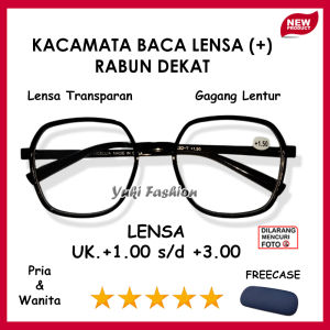 FREE CASE - Kacamata Terbaru - Kacamata Model Hexagonal Lensa Rabun Dekat - Kacamata Lensa Plus - FRAME MIKA HITAM LENSA BENING  - Ready +1.00 s/d +3.00 - FREE CASE -UNTUK PRIA DAN WANITA