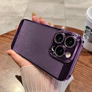 CrashStar With Glass Lens Films Electroplated Heat Dissipation Cooling Ultra Thin Hard PC Phone Case For iPhone 16 15 14 Pro Max Plus 13 12 Mini 11 X XR XS Max 8 + 7 Plus Simple Solid Color Phone Casing Shockproof Cover Shell