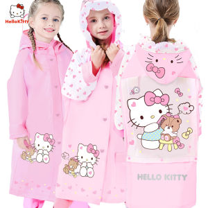Kids Raincoat Rain Poncho for Girls Kitty Cartoon Hooded Rain Slicker Waterproof Rainwear School Bags Fit