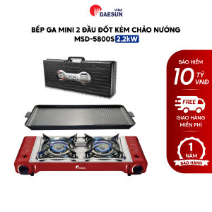 Bếp Ga Mini Maxsun MSD-5800S - Công Suất 2200W | Hai Đầu Đốt | Chảo Nướng Chống Dính | Hàng Chính Hãng | Bảo Hành 12 Tháng