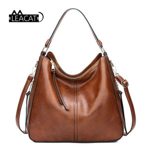 Leacat Hobo Bag Leather Women Handbags Female Leisure Shoulder Bags Fashion Purses Vintage Large Capacity Tote bag Hobo Bag On Sale - Lazada