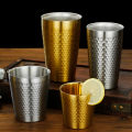 Creative Hammer Texture แก้วเบียร์สแตนเลส Double Wall Drinkware เครื่องดื่มเย็นถ้วยกาแฟชาแก้วน้ำห้องครัว Bar Utensils. 