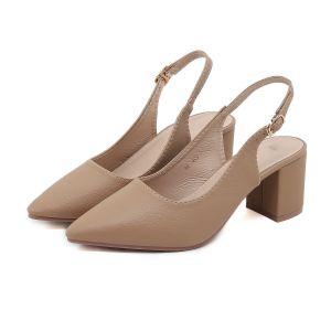 Korean Point Closed Toe Slingback Block Chunky Heel Sandals for Women Noblesse