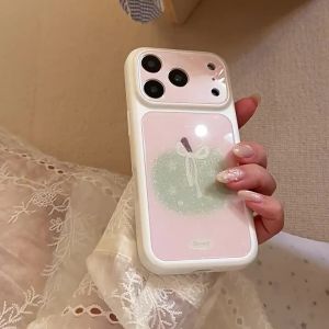 Korean Cartoon Green Apple Bowknot Pattern Glitter Phone Case For IPhone 17 16 15 14 13 Pro Max Shockproof Hard Cover