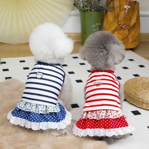 YITAQI Cute Striped Dog Dress Breathable Thin Design Pet Princess Lace Skirt Pet Chest Strap Soft Summer Pet Clothes Spring