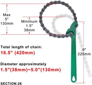 9 Inch Heavy-Duty Ratcheting Chain Wrench Oil Fuel Filter Chain Wrench Adjustable Removal Tool Pipe Fittings Tools fit 5 Inch Diameter