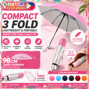 SUNLIGHT Sun and Rain Umbrella UV Protection Silver Coating Folding Umbrella Waterproof Compact Portable 3 Fold Travel Umbrella Lightweight Strong 8 Ribs Design with Free PVC Storage Pouch Manila Stock