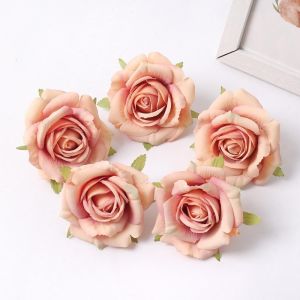 1Pc 7CM Artificial Rose Flower Head Home Wedding Car Flower Wall Party Decoration Silk Roses Head DIY Wreath Valentines Present Scrapbooking Decor Faux Flowers