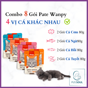 [KHỎE MẠNH] Mix 8 Gói Pate Cho Mèo Wanpy 80g| 4 Vị Cá – Không Chất Bảo Quản Dễ Tiêu Hóa Bổ Dưỡng – from PusSoul