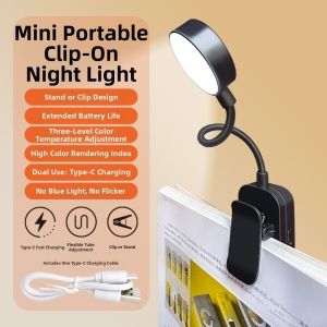 GYHTEP SHOP ชาร์จใหม่ได้ โคมไฟหนังสือแบบคลิปขนาดเล็ก ป้องกันดวงตา หรี่แสงได้ โคมไฟตั้งโต๊ะแบบหนีบ ใหม่ แบบพกพา ไฟกลางคืน LED ห้องนอน