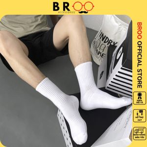 Tất cổ cao len gân Broobelt thể thao màu đen trắng vớ trơn vintage chất dày loại 1 cho nam nữ