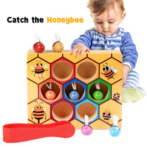 Montessori Early Education Wooden Bug Catching Game Preschool Educational Bee Clipping 3 Years +
