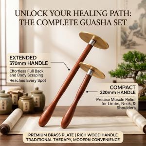 Solid Brass Gua Sha Tool Long Handle Body Scraper Self Back Gua Sha Board Tai Chi Shape Meridian Unblocking Acupressure Massage Tool