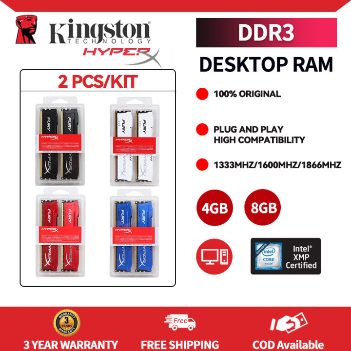 Kingston HyperX Fury 2Pcs/Kit Desktop Memory RAM 4GB 8GB DDR3
