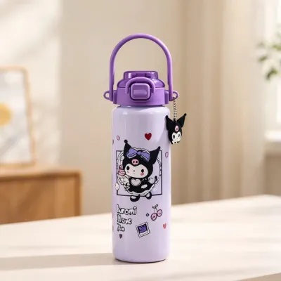 800ml Kuromi Melody Cartoon Plastic Water Bottle Sport Drink tumbler With Straw And strap BPA FREE
