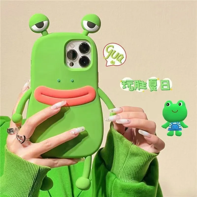 Cute 3D Green Big Eyed Frog Phone Case for IPhone 11 12 13 14 Pro