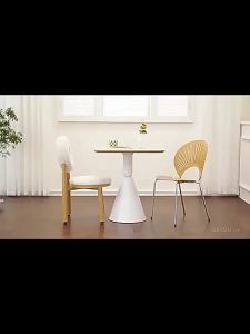 Milling Stone Round Dining Table Chair Combination Cream Style Modern Simple Small Apartment Slate Solid Wood