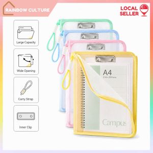 【Rainbow Culture】 A4 Clear Zipper File Bag Large Capacity Document Pouch with Wrist Strap for Notes Worksheets Books